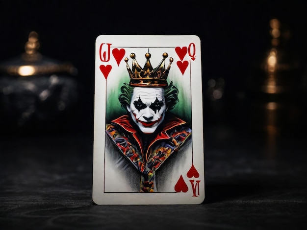 Une carte de Joker sur un fond noir prise de vue rapprochée La main d'un homme tient une carte de jeu Joker d'un corbeau