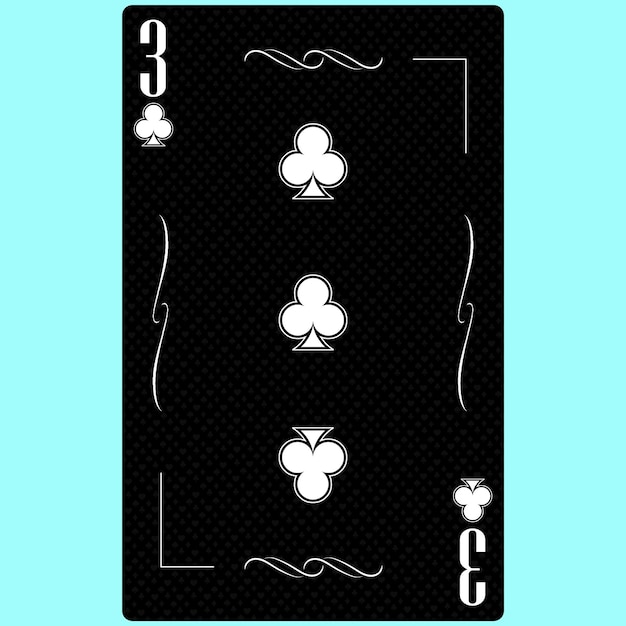 Carte à jouer Trois d'un costume de trèfle 3 design moderne noir et blanc Taille standard poker poker casino rendu 3D illustration 3D