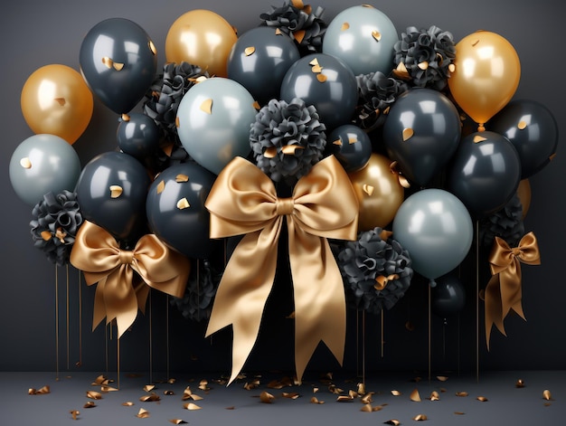 Carte D'anniversaire Avec Ballons De Luxe Et Ruban D'or. Style