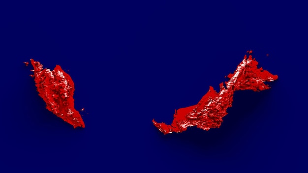 Carte de la Malaisie avec le drapeau Couleurs Bleu et Rouge Carte en relief ombrée illustration 3d
