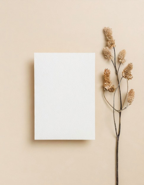 Photo carte de maquette minimaliste avec fleur séchée