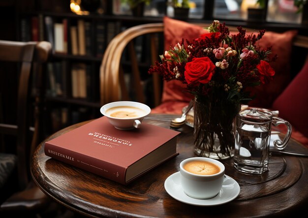 carte de maquette d'une table à café avec un livre dessus