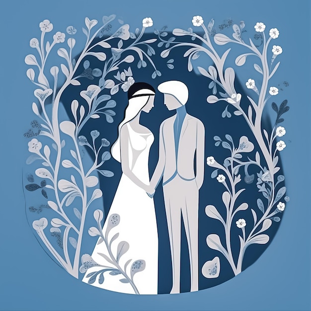 carte de mariage en blanc et bleu doux tonalité minimale