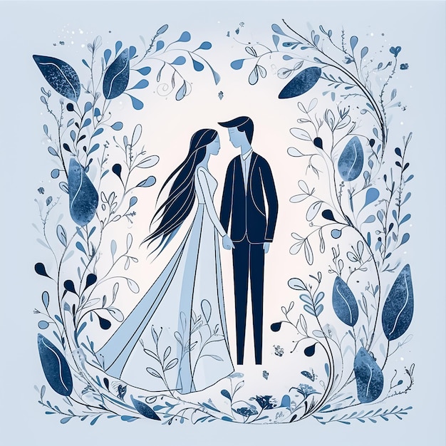 carte de mariage en blanc et bleu doux tonalité minimale