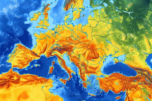 Une carte météorologique satellite colorée représentant les températures à travers l'Europe