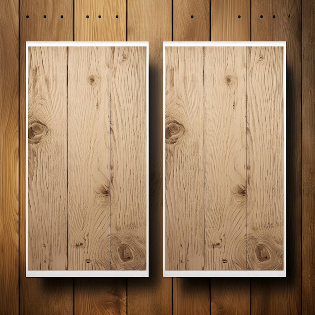 Carte de modèle de bannière photo deux icônes d'objets jumeaux fond de chêne de bois isolé blanc