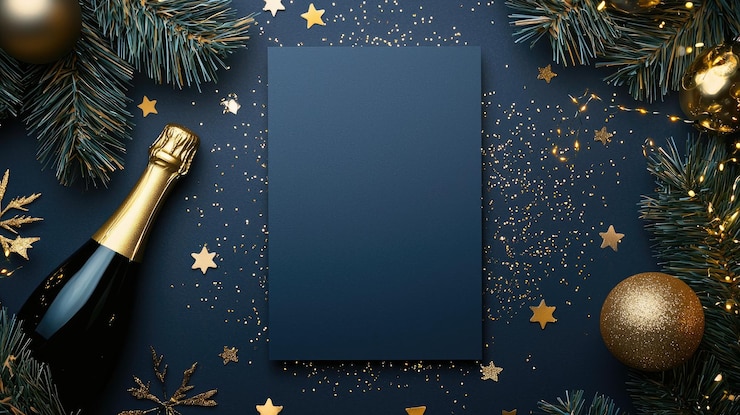 Photo carte de noël chic avec des feux d'artifice et des éléments de célébration