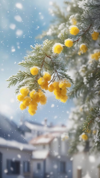 Carte de Noël festive Mimosa de l'hiver dans le sud de la France