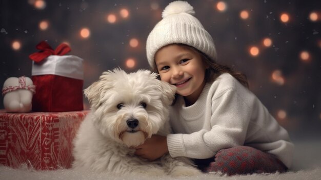 carte de Noël pour enfants et chiens