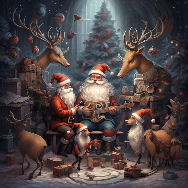 Une carte de Noël qui dit le père noël et un renne