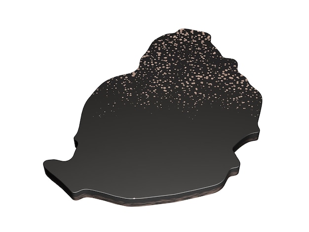 Carte noire métallique premium de l'île Maurice isolée sur une illustration 3D blanche