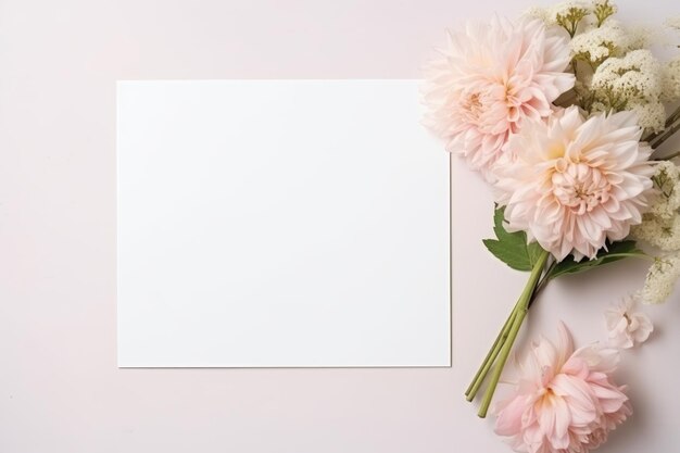 Carte de papier vide minimale avec des fleurs roses Concept de vacances de printemps avec copyspace