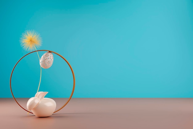 Photo carte de pâques en forme d'oeuf avec rendu 3d de lapins