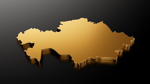 Carte de la pierre d'or du Kazakhstan sur fond noir illustration 3d