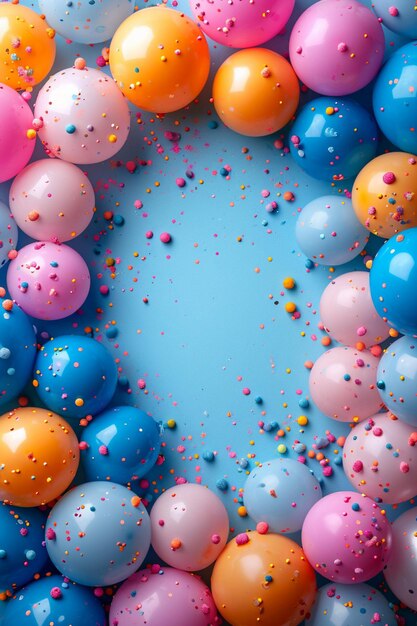 Photo une carte postale 3d avec une bordure de petits ballons de couleur holi