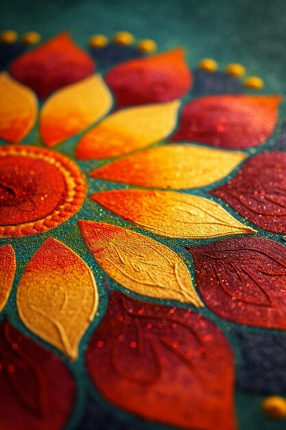 une carte postale 3D avec un design simple et coloré de Holi Rangoli