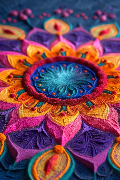 Photo une carte postale 3d avec un design simple et coloré de holi rangoli