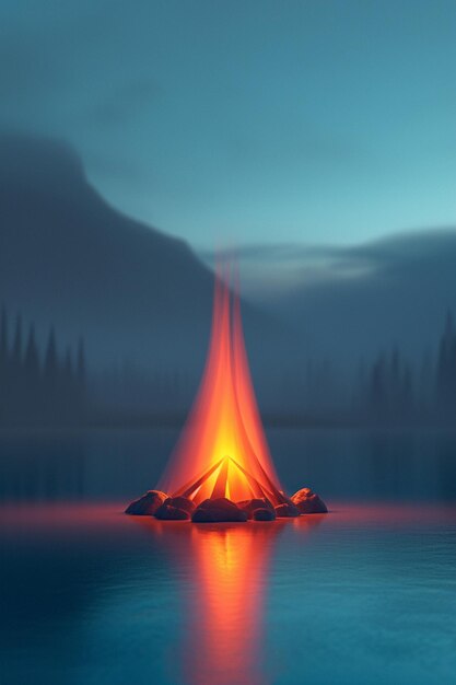 une carte postale 3D montrant une représentation minimaliste du feu de joie de Holika Dahan