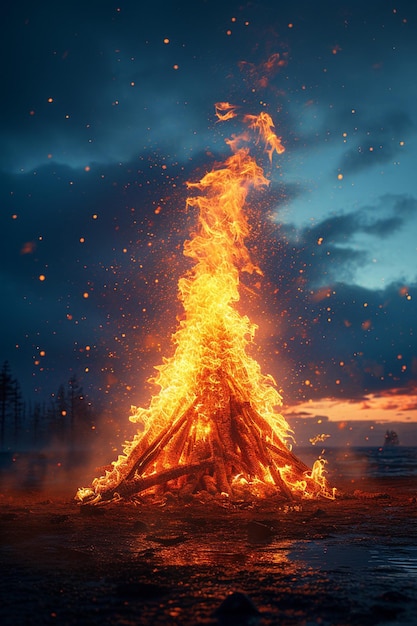 une carte postale 3D montrant une représentation minimaliste du feu de joie de Holika Dahan