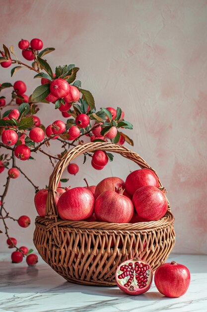 Photo une carte postale 3d avec un simple panier de fruits