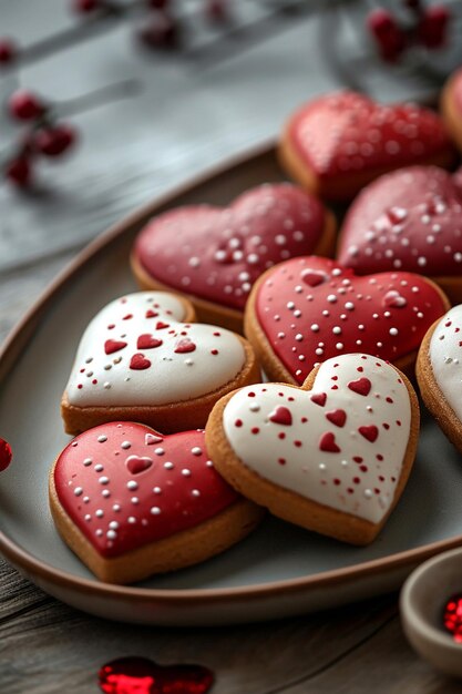 Photo une carte postale avec des biscuits en forme de cœur stylisés