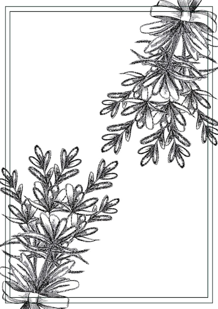 Carte postale de bouquet de fleurs de lavande au crayon noir dessinée à la main isolée sur fond blanc peut être utilisée pour l'ornement d'étiquette d'affiche