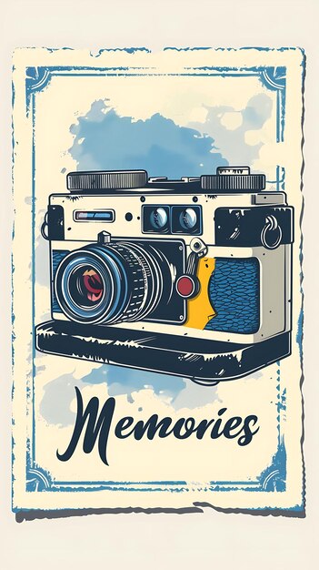 Carte postale à caméra rétro avec cadre Polaroid Memories Texte R Illustration Cartes postales vintage décoratives