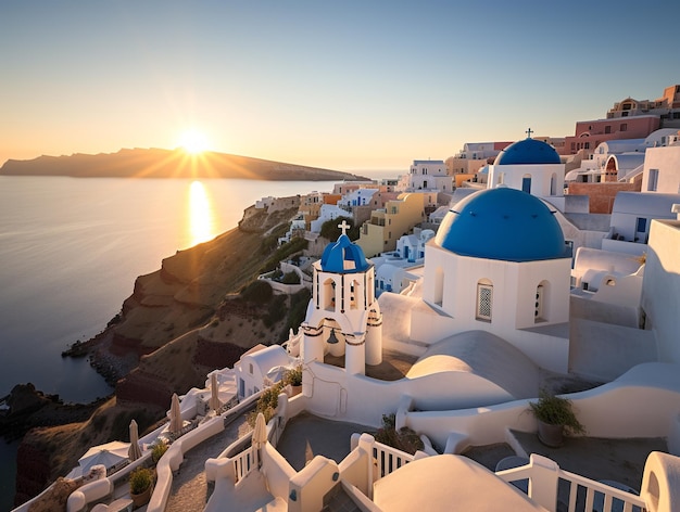 Carte postale du coucher de soleil à Santorin, en Grèce