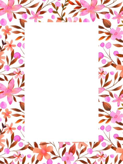 Photo carte postale florale élégante, voeux, carte, invitation, cadre, bordure. blanc botanique, modèle, espace de copie. conception d'aquarelle de fleurs roses et oranges.