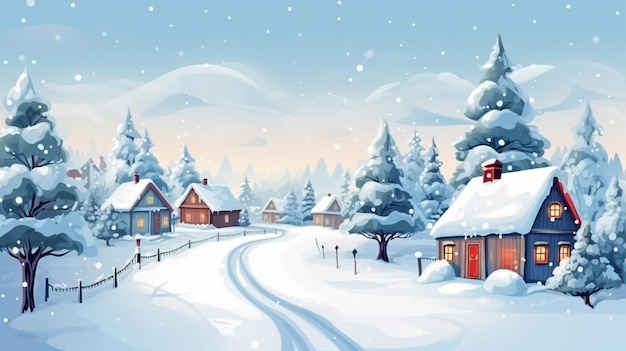 Carte postale d'hiver du village de Noël