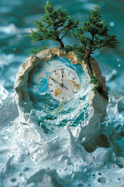 Photo une carte postale avec une horloge de compte à rebours 3d earth hour