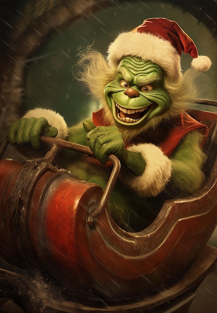 Photo carte postale de noël rétro des années 50 le personnage du grinch