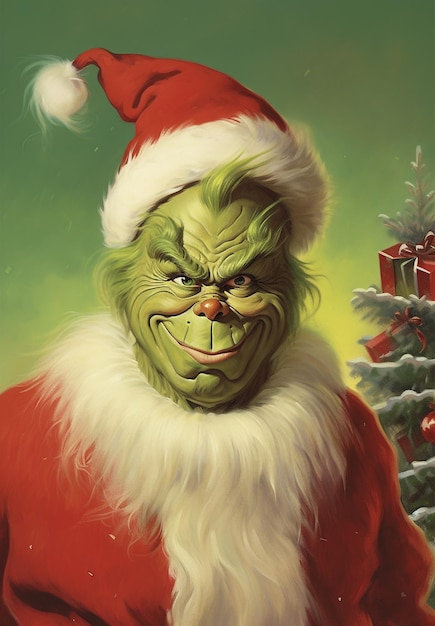 Photo carte postale de noël rétro des années 50 le personnage du grinch