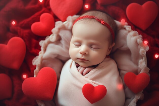 Photo carte postale saint valentin bébé fille nouveau-née saint valentin