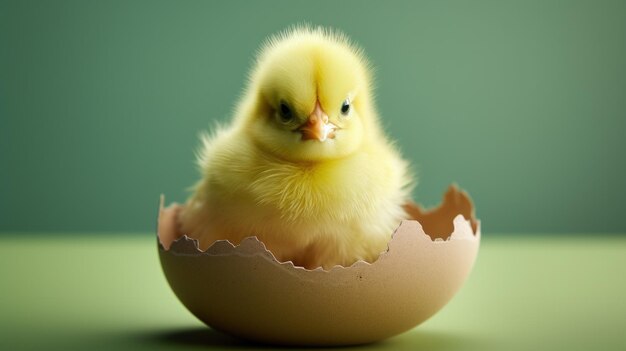 Carte postale sur le thème de Pâques représentant un petit poulet jaune dans une coquille d'œuf