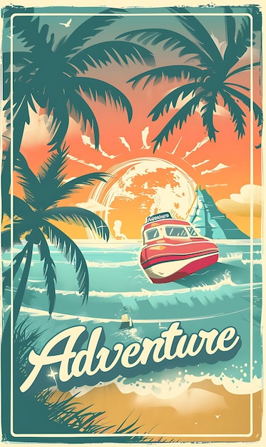 Carte postale de voyage rétro avec design de bordure à ondes rétro Illustration de carte postale vintage décorative