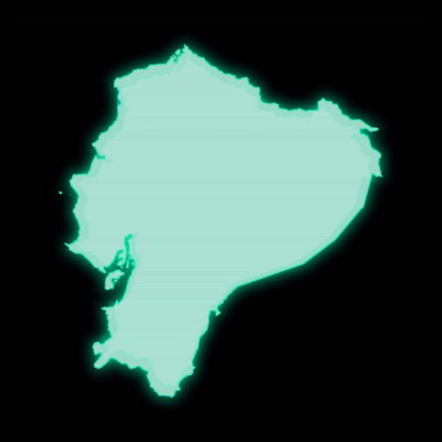 Carte de l'Équateur, ancien écran de terminal d'ordinateur vert, sur fond sombre