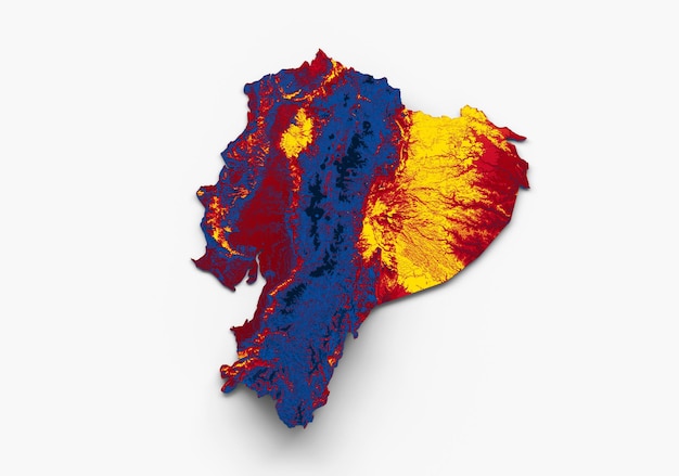 Carte de l'Équateur avec le drapeau Couleurs Rouge et jaune Illustration 3d de la carte en relief ombrée