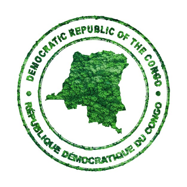 Photo carte de la république démocratique du congo timbre postal développement durable concept d'émission de co2