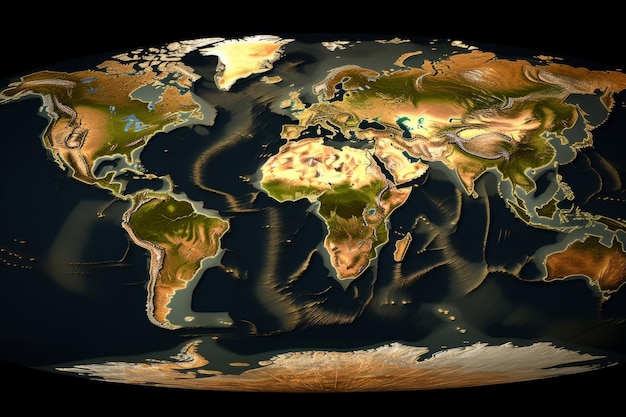 Carte rétro des connaissances de la planète mondiale, relief naturel, générer une IA