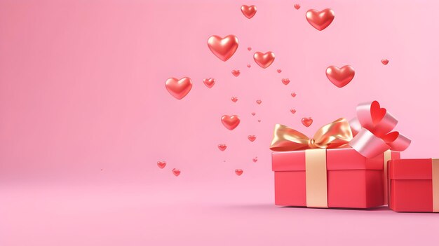 Carte de Saint-Valentin avec boîte cadeau sur fond rose avec de l'espace pour vos salutations