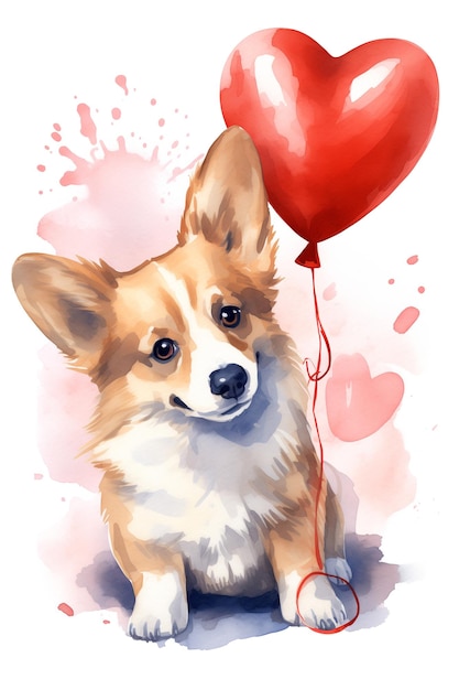 Une carte de Saint-Valentin avec un chien corgi.