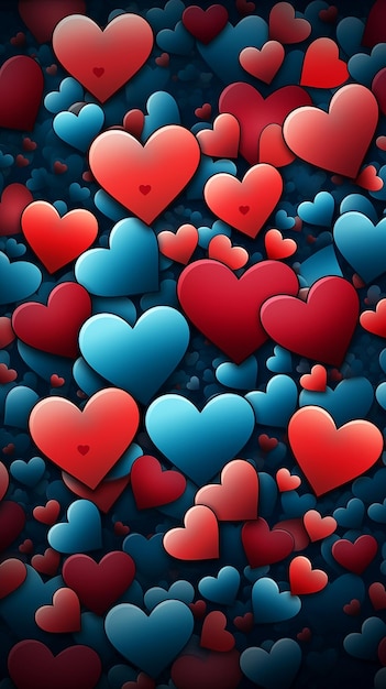 Carte de la Saint-Valentin avec des cœurs rouges et bleus sur le fond