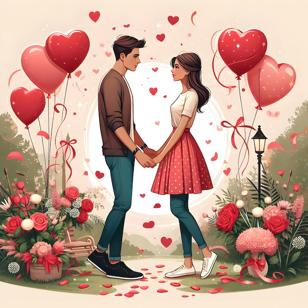 Carte de Saint Valentin couple amoureux de heartrose dayteddy dayLove Frame ai généré fond