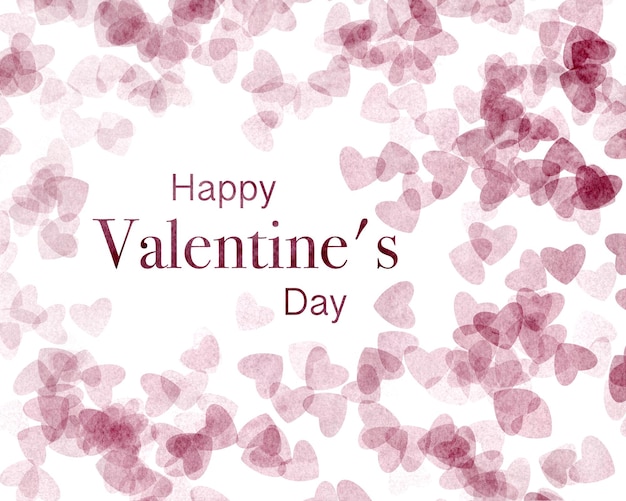 Carte de Saint Valentin heureuse avec symbole de coeur aquarelle et salutation en lettres
