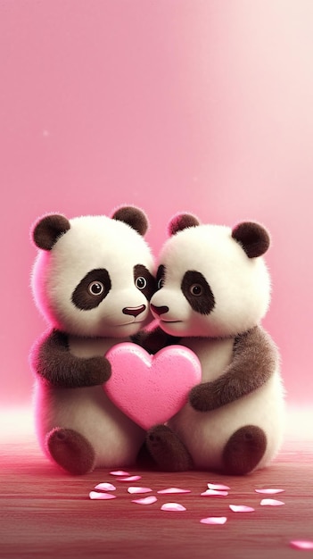Photo carte de saint valentin illustration aquarelle panda