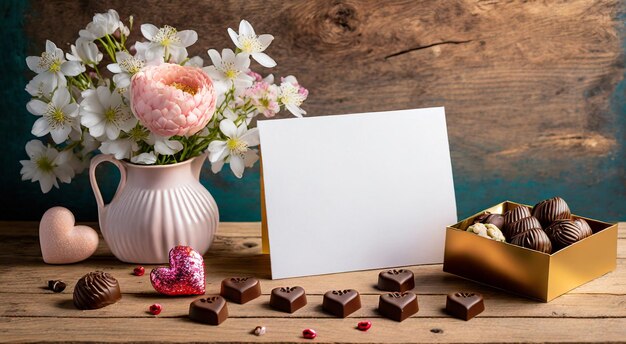 Photo carte de la saint-valentin avec une texture en bois