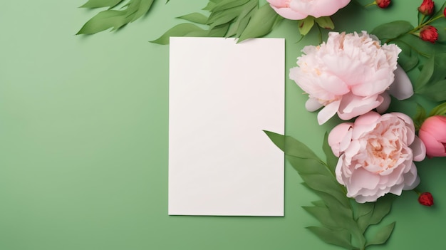 Carte de salut ou d'invitation blanche avec des fleurs de pioie