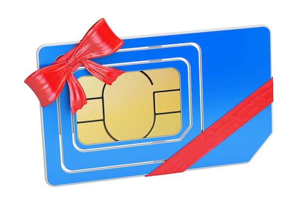 Carte SIM avec arc et ruban concept de cadeau en gros plan rendu 3D