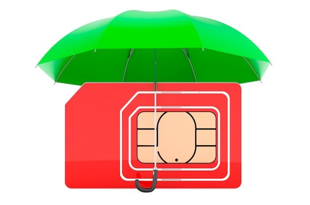 Carte SIM sous parapluie rendu 3D